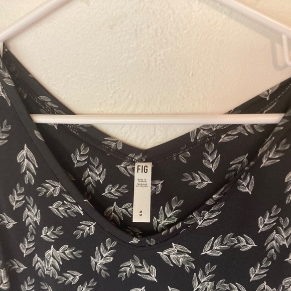 FIG v-neck high waisted mini/tunic, a-line wrap skirt, black + white M - Picture 2 of 5